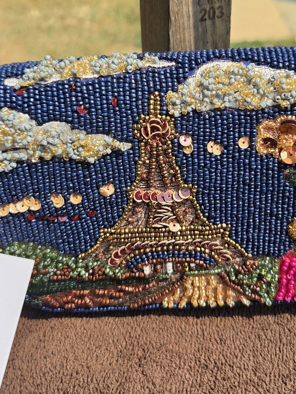 Embellished Paris Beaded Evening Clutch in Navy with Multi-Color Embroidery